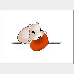 Determined hamster eating a carrot Posters and Art